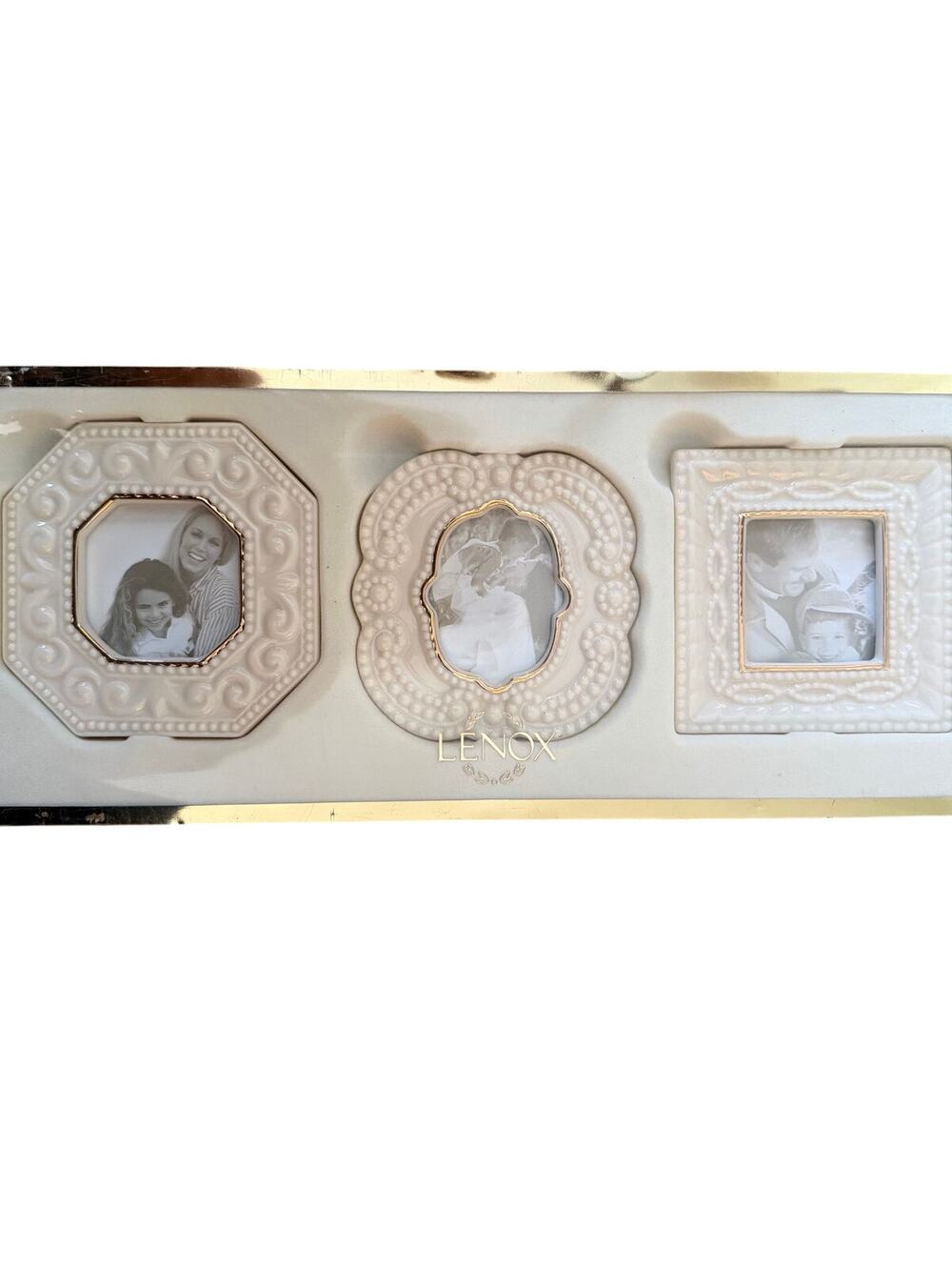Vintage Lenox Set of 3 Ivory Beaded Picture Frames - NEW IN BOX
